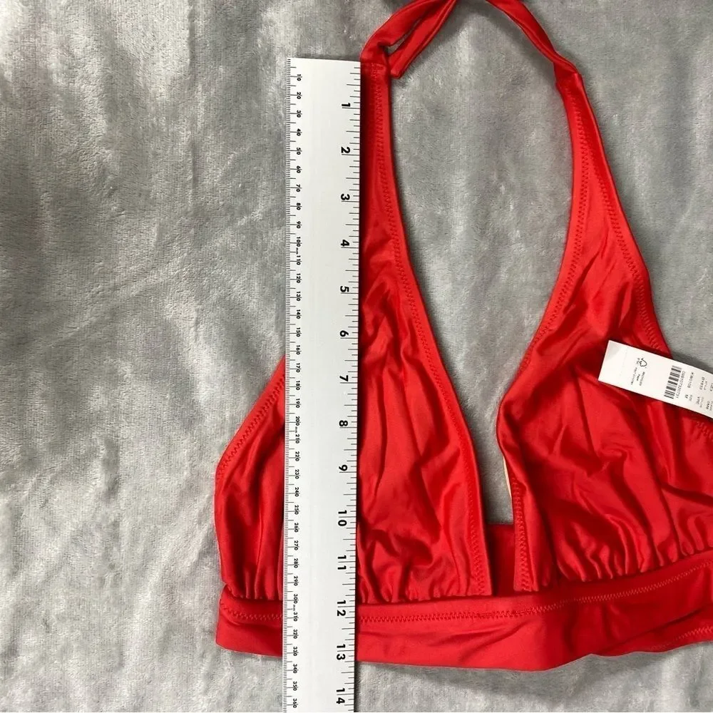 NEW J. Crew DD Halter Tie Back Bikini Top w/ Mesh V Neck Size M Venetian Red